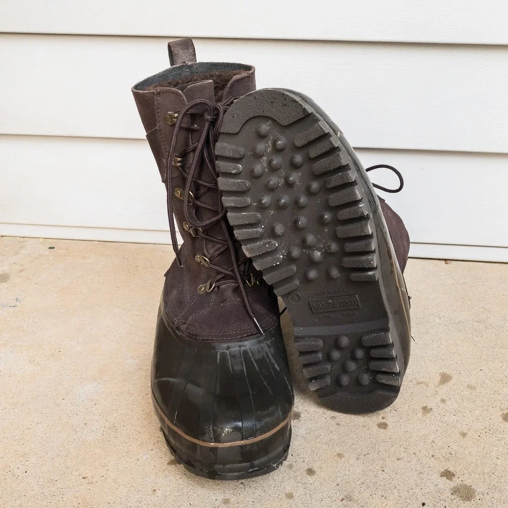 Lands' End Duck Boots Mens 8D Brown Suede Insulated Snow Winter Rubber Suede